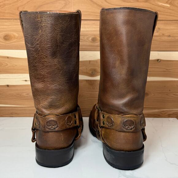 Harley-Davidson Leather Boots Rory 11-Inch Brown Skull D93146 Men's Size 10.5 - Picture 9 of 16